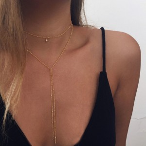 Simple Gold Silver Color Chain Choker Necklace Long Beads Tassel Chocker Necklaces For Women 